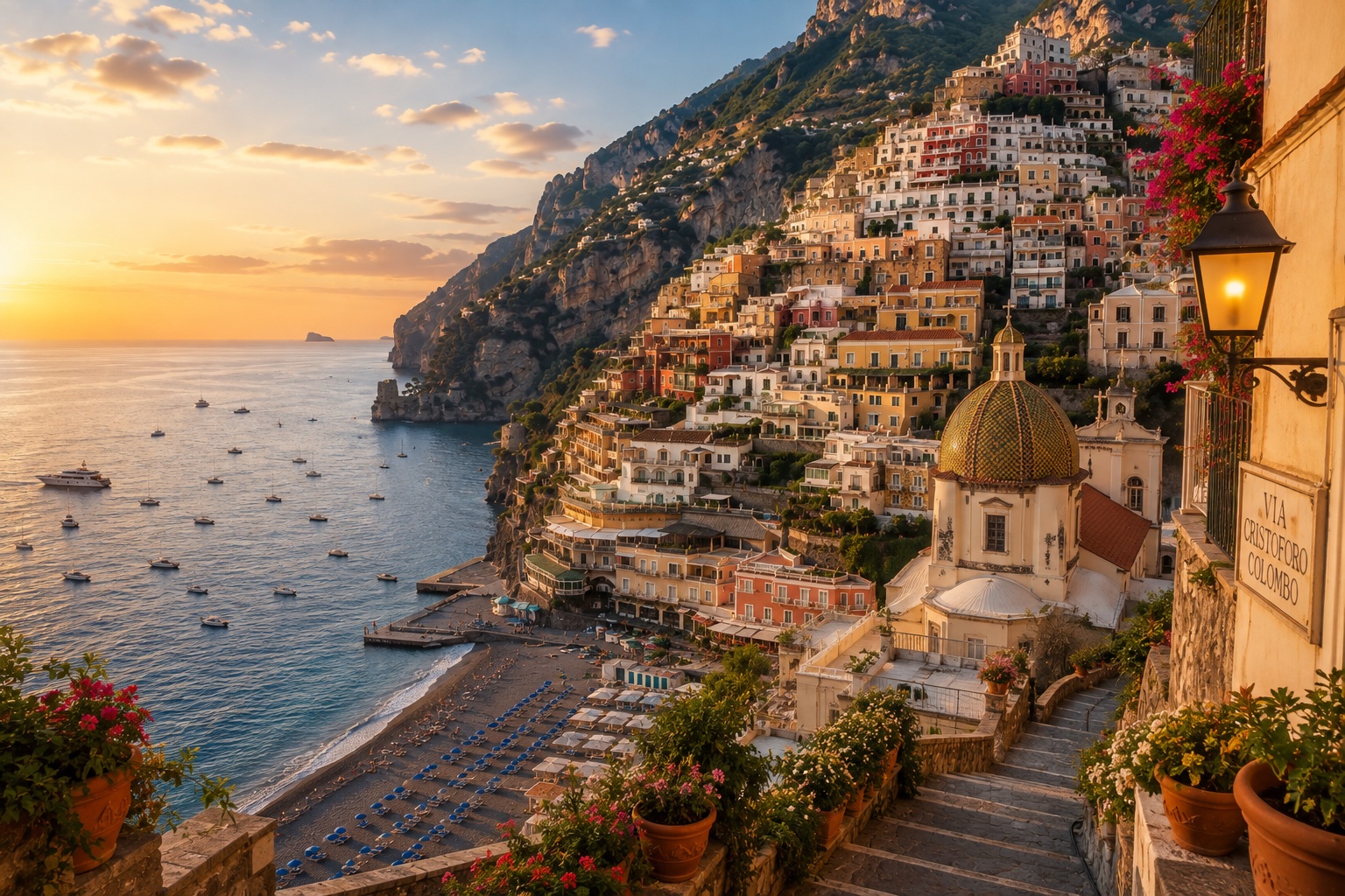 Kościół Santa Maria Assunta w Positano z kopułą z kolorowej majoliki