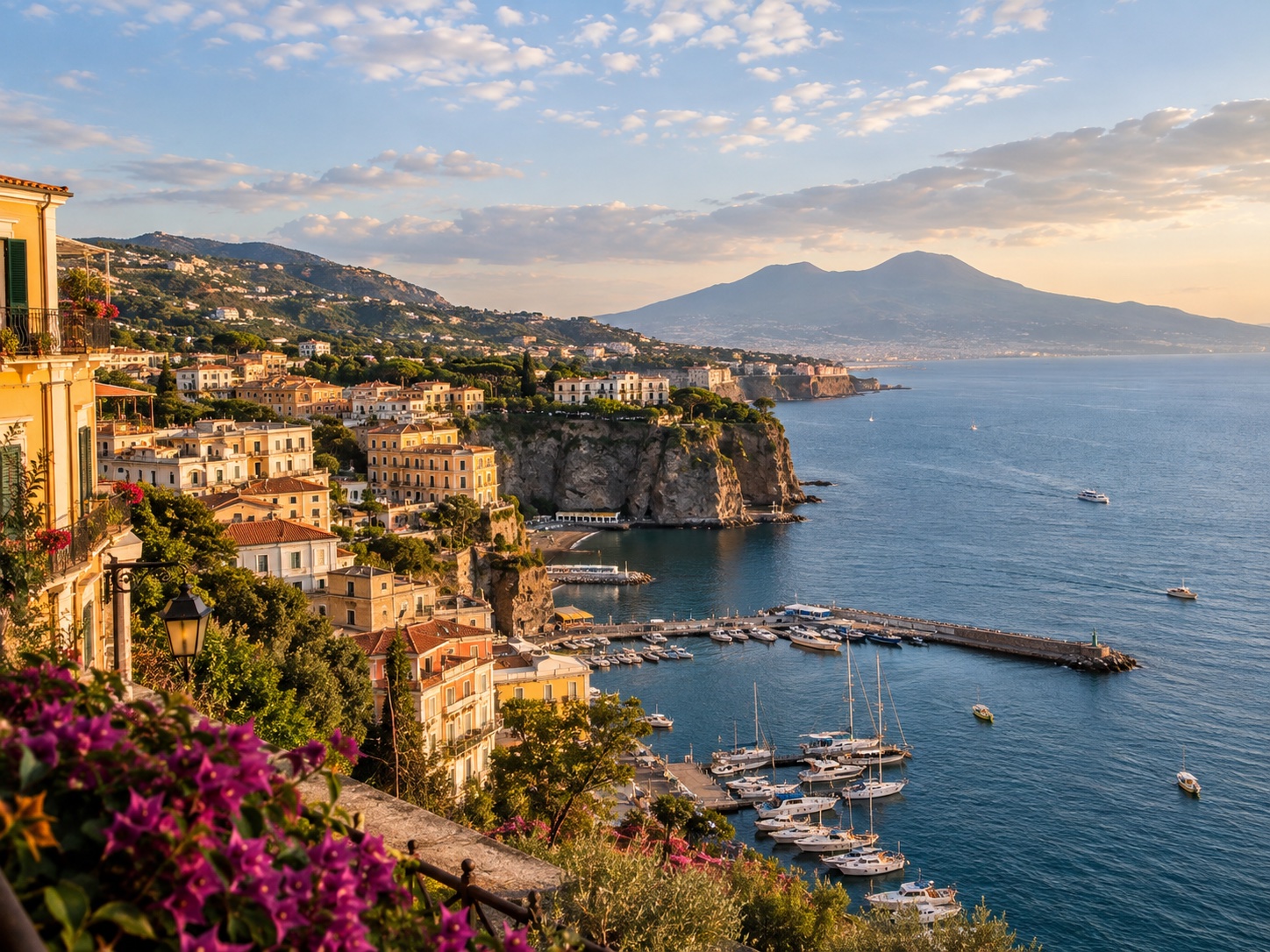 Panorama Sorrento rozłożonego na wysokim nadmorskim klifie