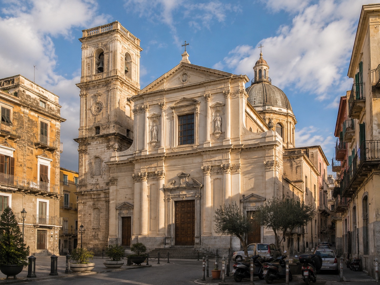 Basilica di Santa Croce w Torre del Greco z kopułą nad dachami miasteczka